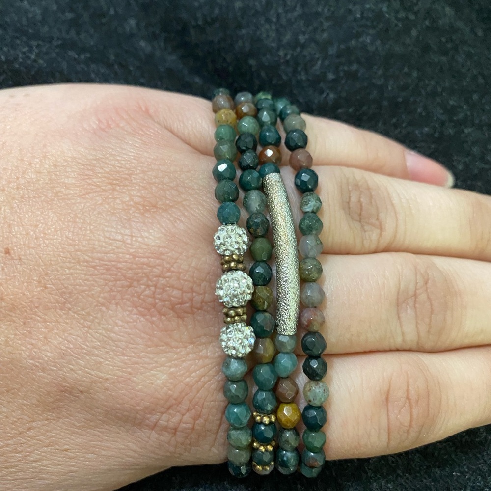 Jade and sterling silver bracelet set